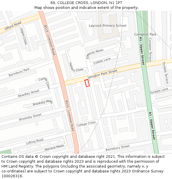 69, COLLEGE CROSS, LONDON, N1 1PT: Location map and indicative extent of plot
