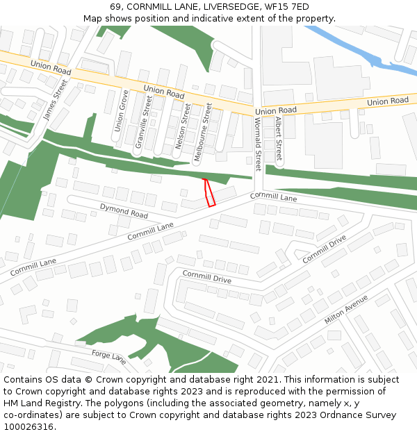 69, CORNMILL LANE, LIVERSEDGE, WF15 7ED: Location map and indicative extent of plot