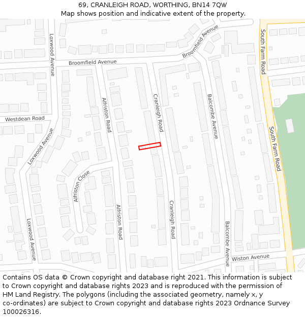 69, CRANLEIGH ROAD, WORTHING, BN14 7QW: Location map and indicative extent of plot
