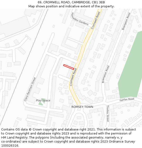 69, CROMWELL ROAD, CAMBRIDGE, CB1 3EB: Location map and indicative extent of plot