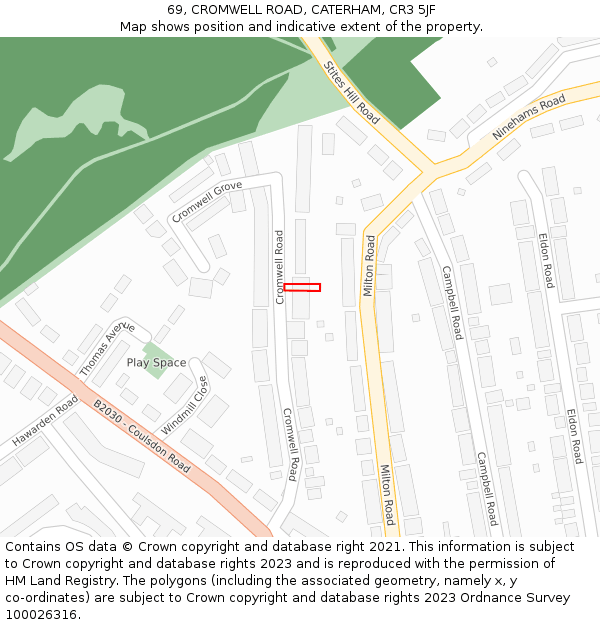 69, CROMWELL ROAD, CATERHAM, CR3 5JF: Location map and indicative extent of plot
