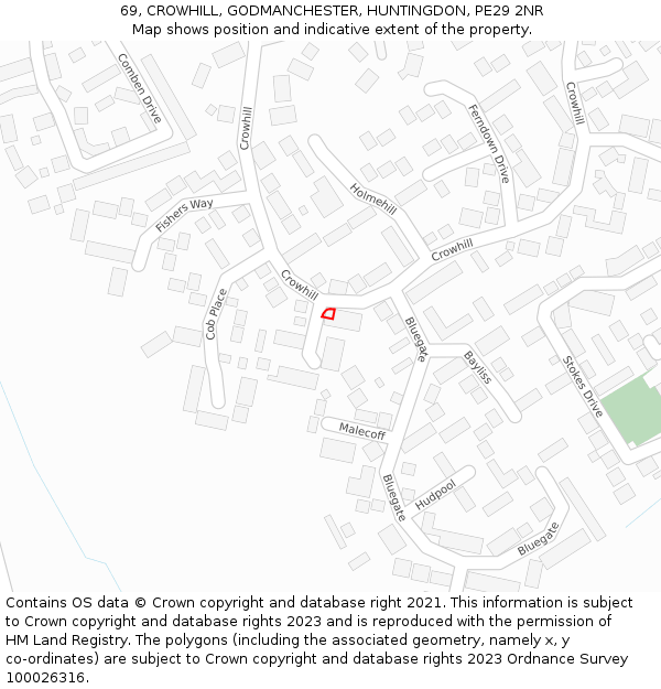 69, CROWHILL, GODMANCHESTER, HUNTINGDON, PE29 2NR: Location map and indicative extent of plot