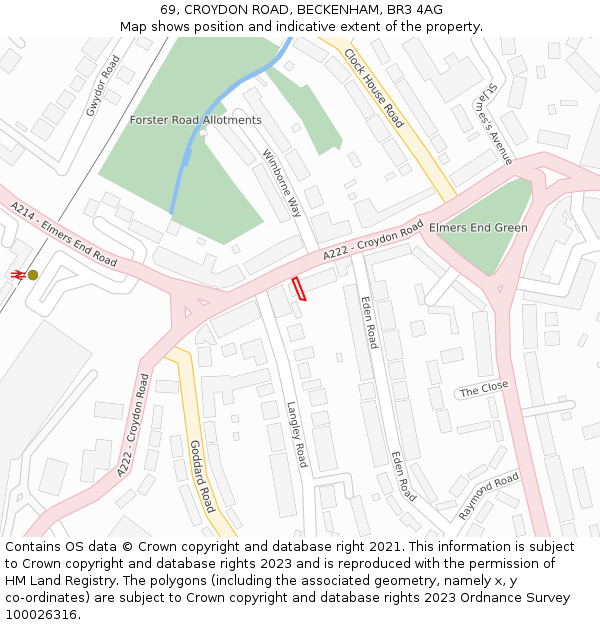 69, CROYDON ROAD, BECKENHAM, BR3 4AG: Location map and indicative extent of plot