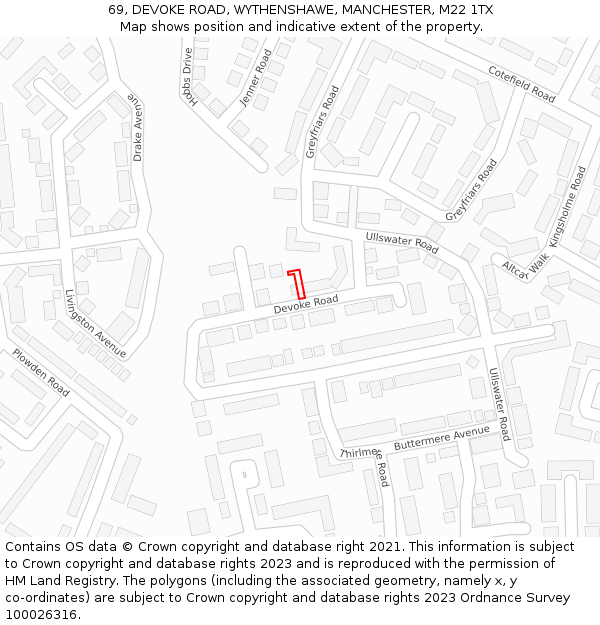 69, DEVOKE ROAD, WYTHENSHAWE, MANCHESTER, M22 1TX: Location map and indicative extent of plot