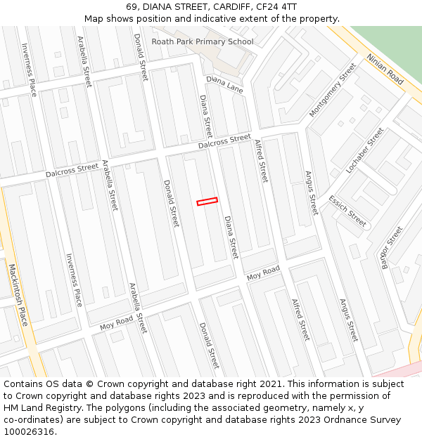 69, DIANA STREET, CARDIFF, CF24 4TT: Location map and indicative extent of plot