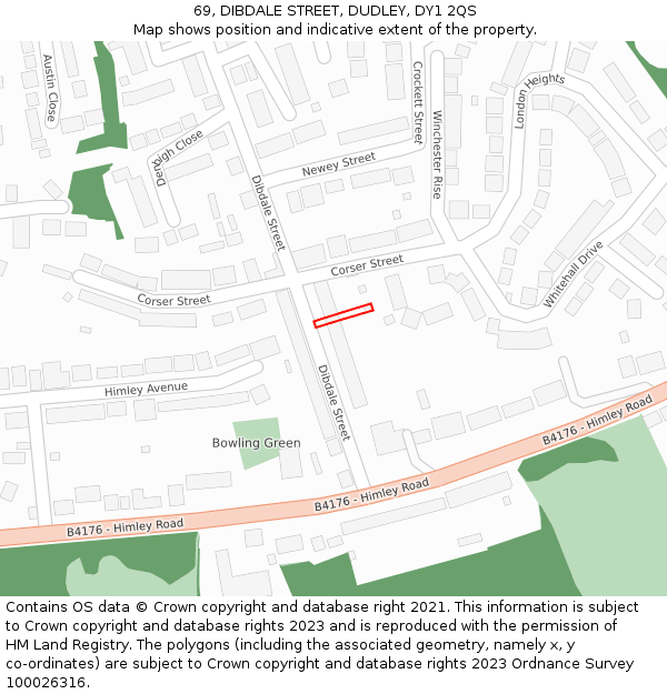 69, DIBDALE STREET, DUDLEY, DY1 2QS: Location map and indicative extent of plot