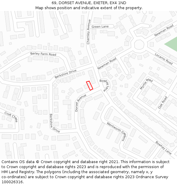 69, DORSET AVENUE, EXETER, EX4 1ND: Location map and indicative extent of plot