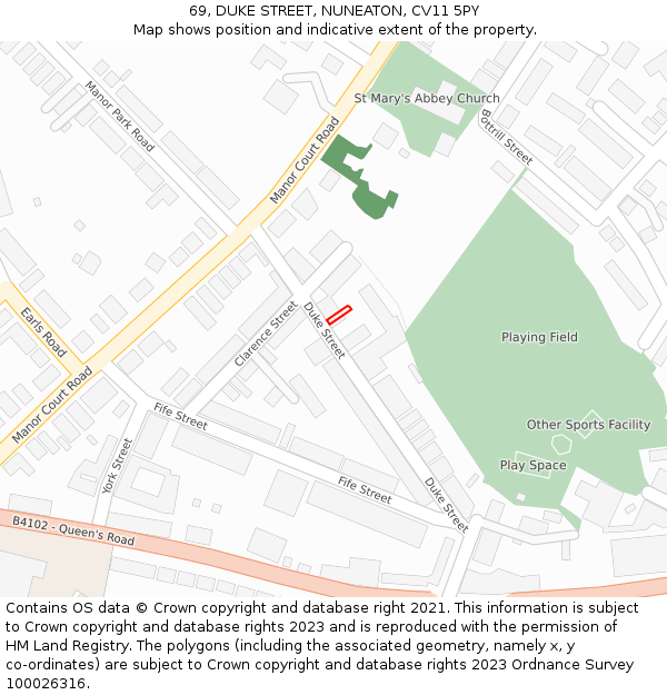 69, DUKE STREET, NUNEATON, CV11 5PY: Location map and indicative extent of plot