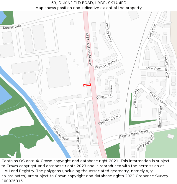 69, DUKINFIELD ROAD, HYDE, SK14 4PD: Location map and indicative extent of plot