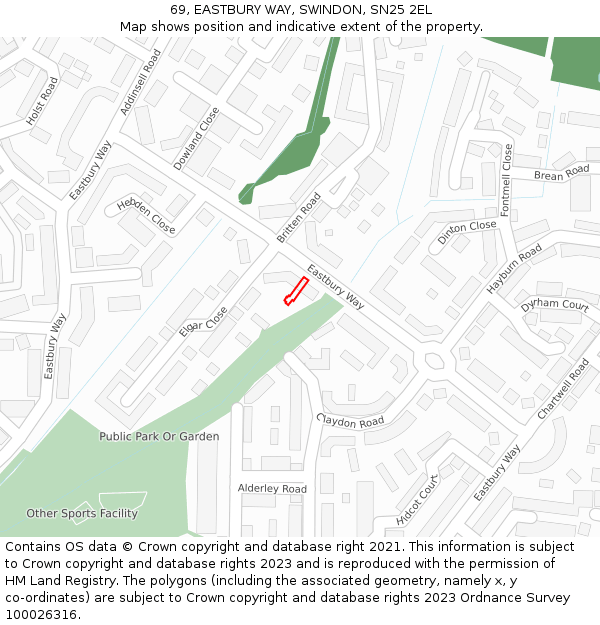 69, EASTBURY WAY, SWINDON, SN25 2EL: Location map and indicative extent of plot