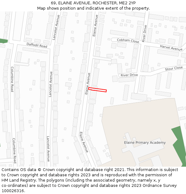 69, ELAINE AVENUE, ROCHESTER, ME2 2YP: Location map and indicative extent of plot