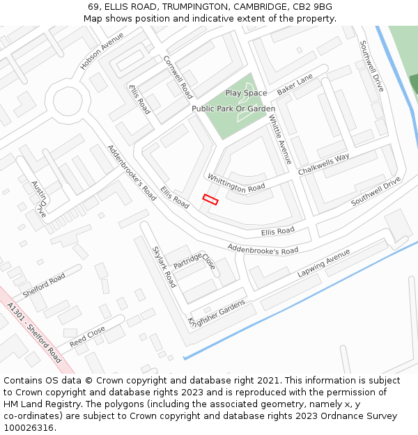 69, ELLIS ROAD, TRUMPINGTON, CAMBRIDGE, CB2 9BG: Location map and indicative extent of plot