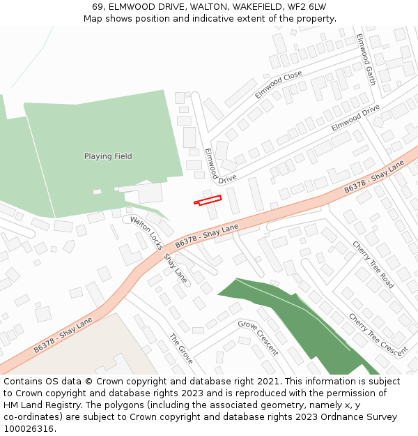 69, ELMWOOD DRIVE, WALTON, WAKEFIELD, WF2 6LW: Location map and indicative extent of plot