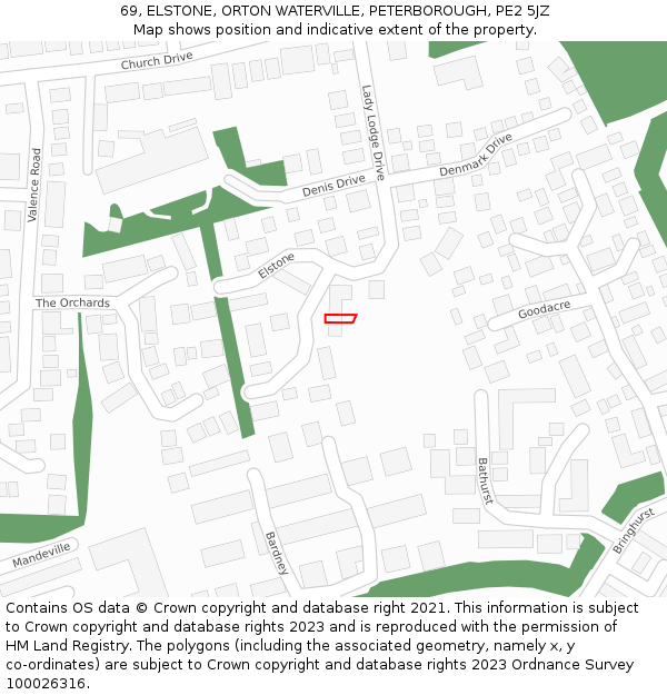 69, ELSTONE, ORTON WATERVILLE, PETERBOROUGH, PE2 5JZ: Location map and indicative extent of plot