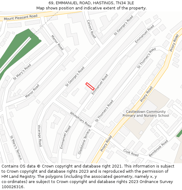 69, EMMANUEL ROAD, HASTINGS, TN34 3LE: Location map and indicative extent of plot