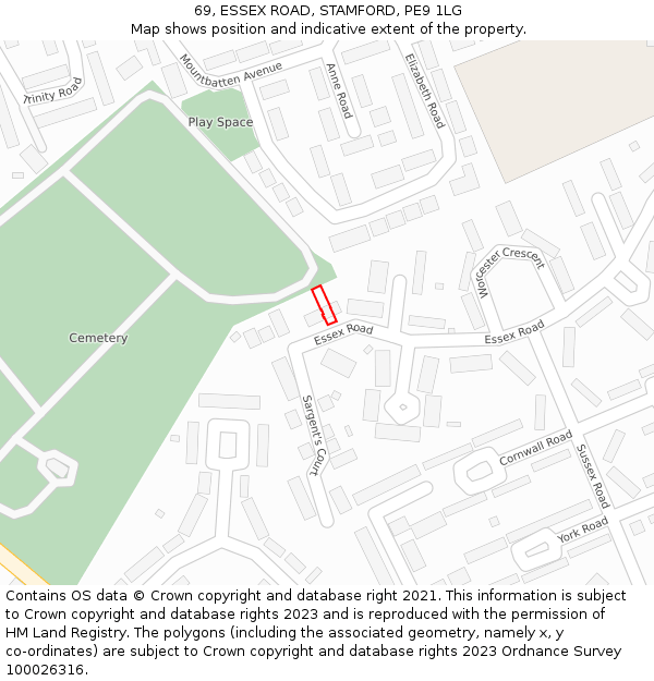 69, ESSEX ROAD, STAMFORD, PE9 1LG: Location map and indicative extent of plot