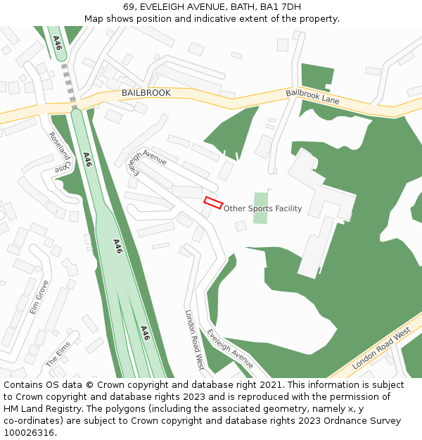 69, EVELEIGH AVENUE, BATH, BA1 7DH: Location map and indicative extent of plot