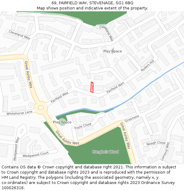 69, FAIRFIELD WAY, STEVENAGE, SG1 6BG: Location map and indicative extent of plot