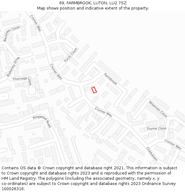 69, FARMBROOK, LUTON, LU2 7SZ: Location map and indicative extent of plot