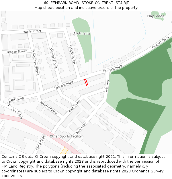 69, FENPARK ROAD, STOKE-ON-TRENT, ST4 3JT: Location map and indicative extent of plot