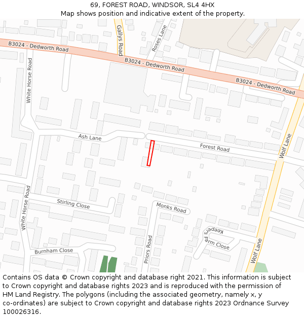 69, FOREST ROAD, WINDSOR, SL4 4HX: Location map and indicative extent of plot