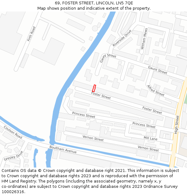 69, FOSTER STREET, LINCOLN, LN5 7QE: Location map and indicative extent of plot