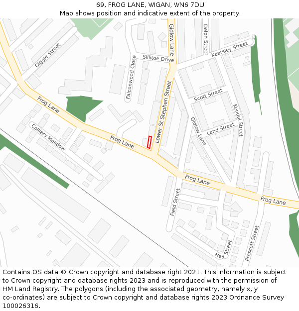 69, FROG LANE, WIGAN, WN6 7DU: Location map and indicative extent of plot