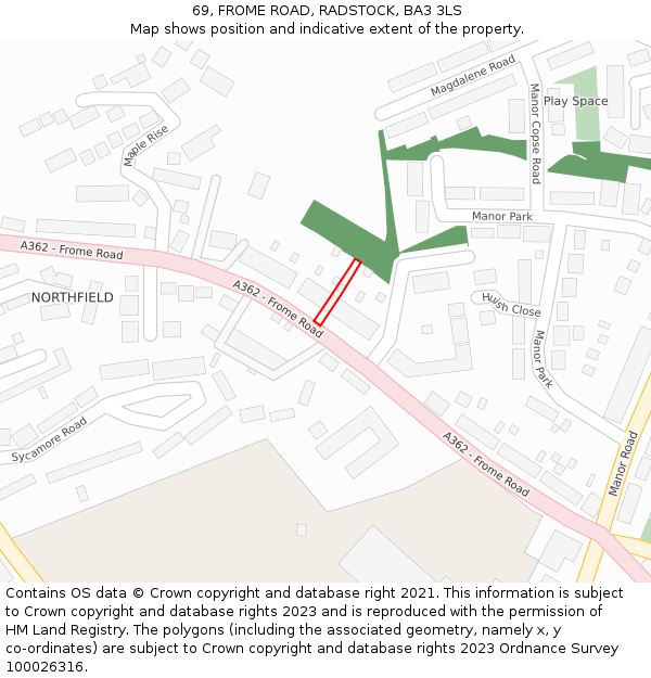 69, FROME ROAD, RADSTOCK, BA3 3LS: Location map and indicative extent of plot