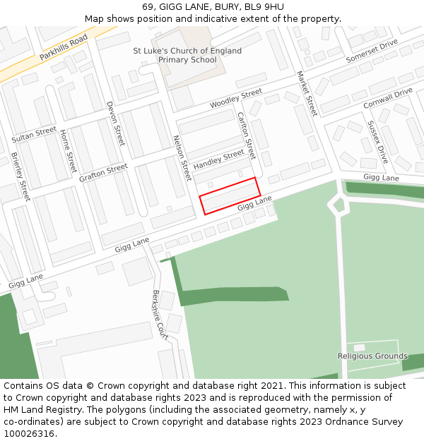 69, GIGG LANE, BURY, BL9 9HU: Location map and indicative extent of plot