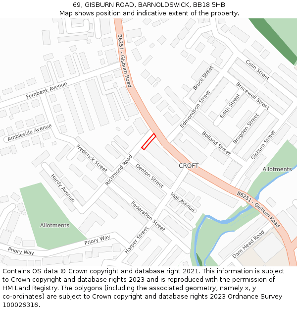 69, GISBURN ROAD, BARNOLDSWICK, BB18 5HB: Location map and indicative extent of plot