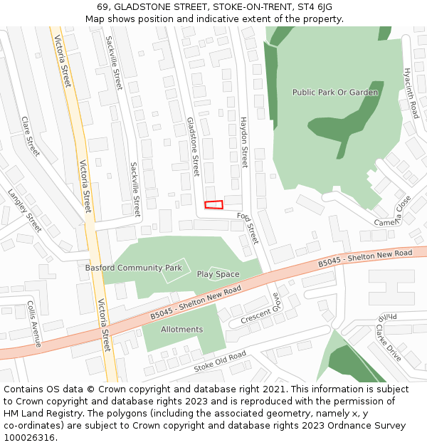 69, GLADSTONE STREET, STOKE-ON-TRENT, ST4 6JG: Location map and indicative extent of plot