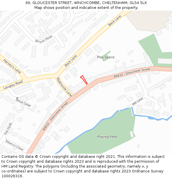 69, GLOUCESTER STREET, WINCHCOMBE, CHELTENHAM, GL54 5LX: Location map and indicative extent of plot
