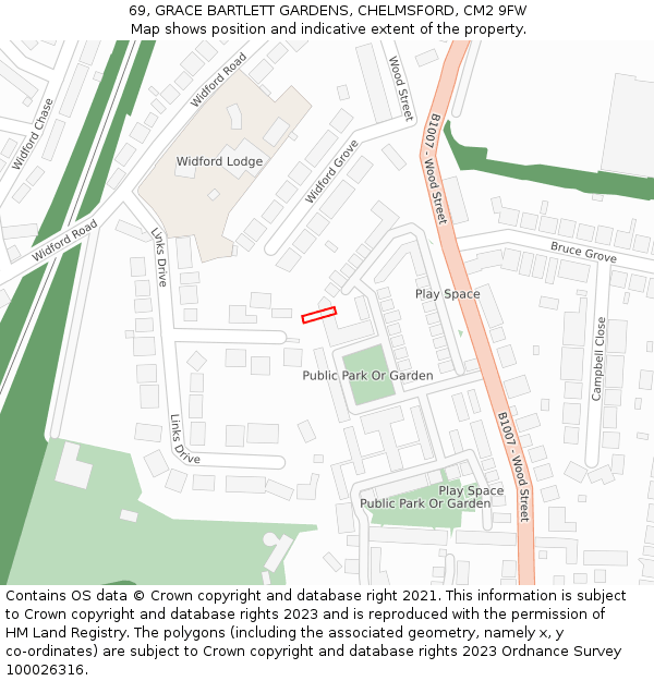 69, GRACE BARTLETT GARDENS, CHELMSFORD, CM2 9FW: Location map and indicative extent of plot