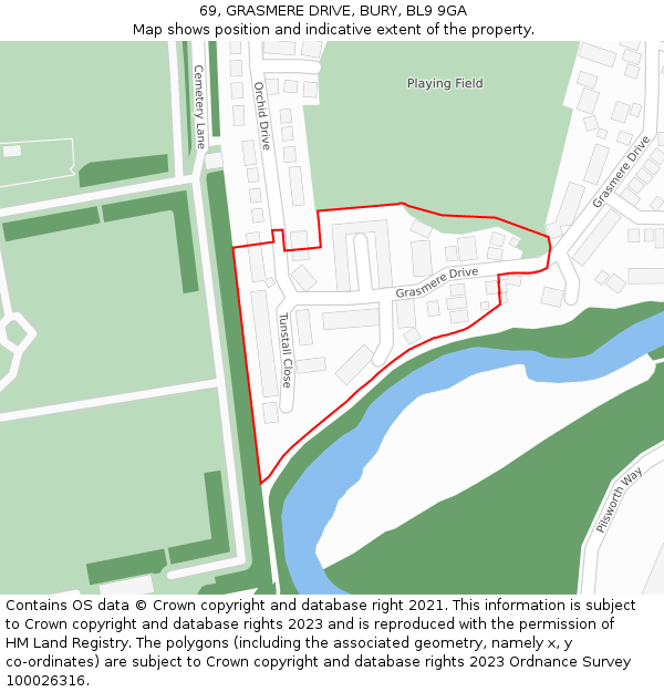 69, GRASMERE DRIVE, BURY, BL9 9GA: Location map and indicative extent of plot