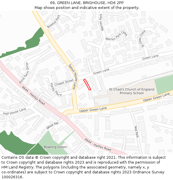 69, GREEN LANE, BRIGHOUSE, HD6 2PP: Location map and indicative extent of plot