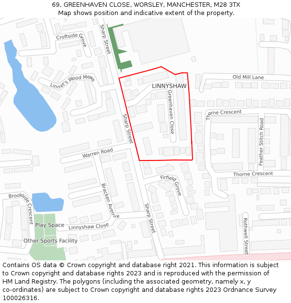 69, GREENHAVEN CLOSE, WORSLEY, MANCHESTER, M28 3TX: Location map and indicative extent of plot