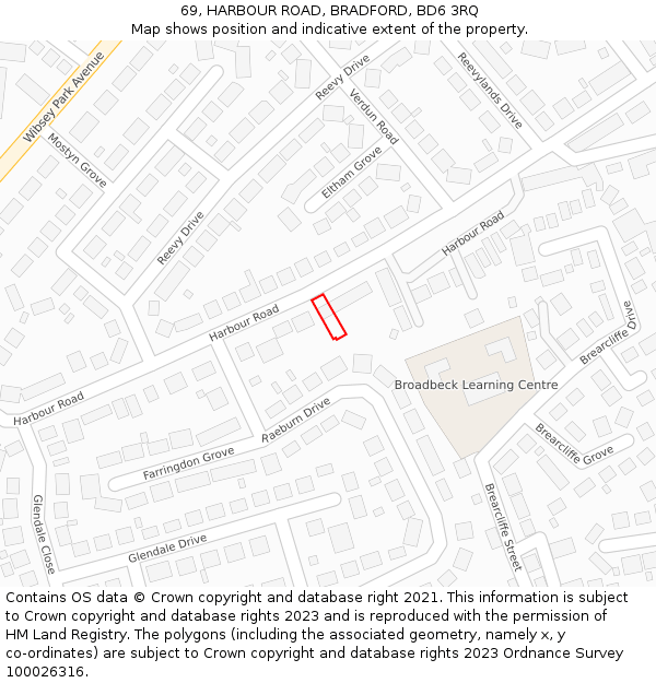 69, HARBOUR ROAD, BRADFORD, BD6 3RQ: Location map and indicative extent of plot