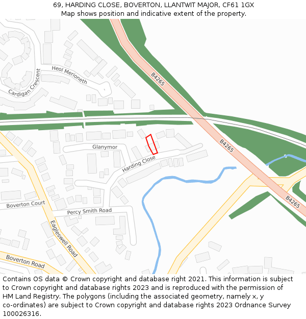69, HARDING CLOSE, BOVERTON, LLANTWIT MAJOR, CF61 1GX: Location map and indicative extent of plot
