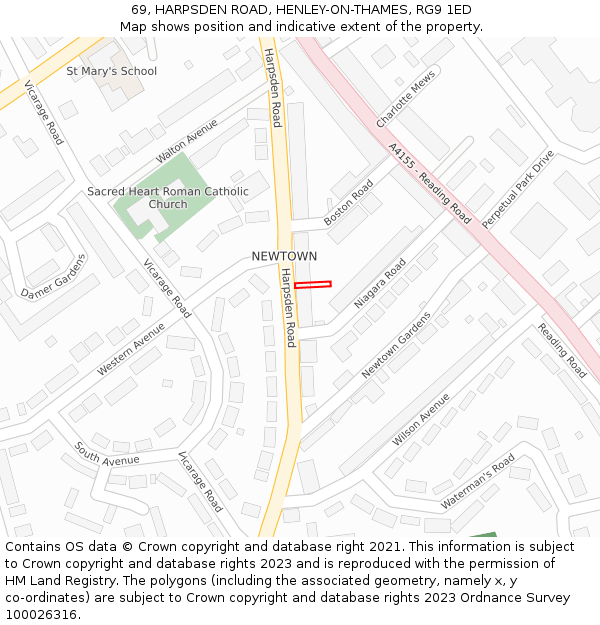 69, HARPSDEN ROAD, HENLEY-ON-THAMES, RG9 1ED: Location map and indicative extent of plot