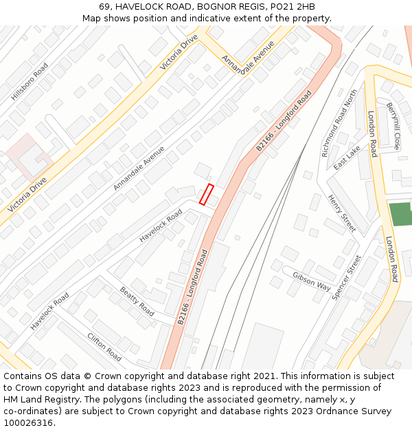 69, HAVELOCK ROAD, BOGNOR REGIS, PO21 2HB: Location map and indicative extent of plot