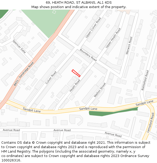 69, HEATH ROAD, ST ALBANS, AL1 4DS: Location map and indicative extent of plot