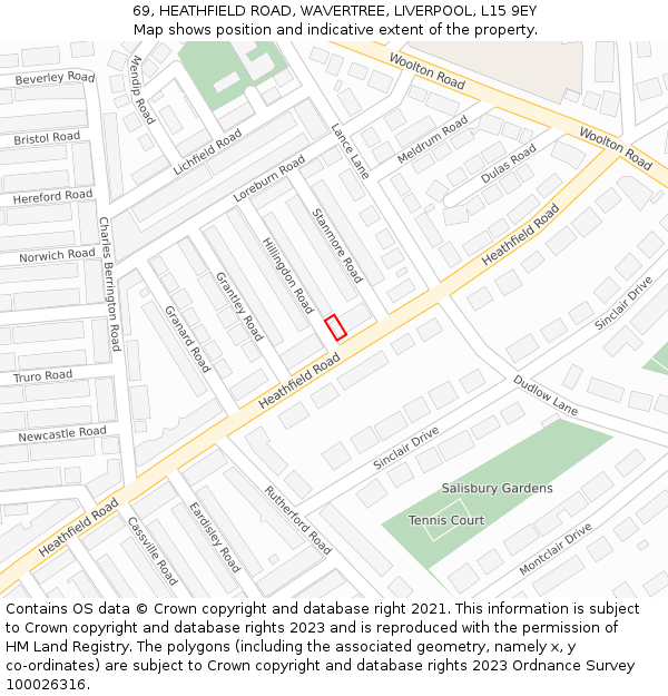 69, HEATHFIELD ROAD, WAVERTREE, LIVERPOOL, L15 9EY: Location map and indicative extent of plot