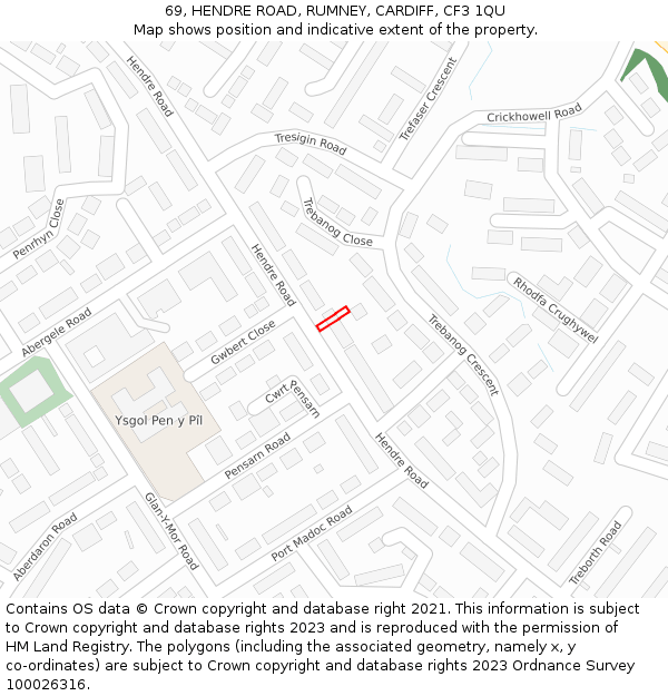 69, HENDRE ROAD, RUMNEY, CARDIFF, CF3 1QU: Location map and indicative extent of plot