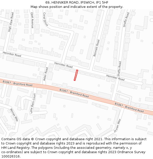 69, HENNIKER ROAD, IPSWICH, IP1 5HF: Location map and indicative extent of plot