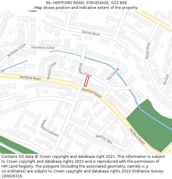 69, HERTFORD ROAD, STEVENAGE, SG2 8SE: Location map and indicative extent of plot