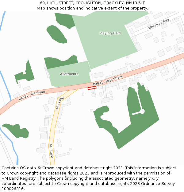 69, HIGH STREET, CROUGHTON, BRACKLEY, NN13 5LT: Location map and indicative extent of plot