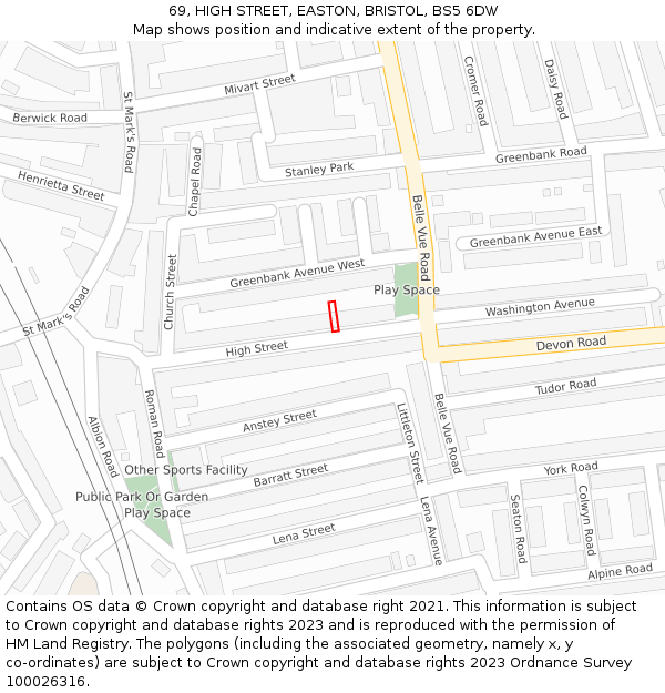 69, HIGH STREET, EASTON, BRISTOL, BS5 6DW: Location map and indicative extent of plot