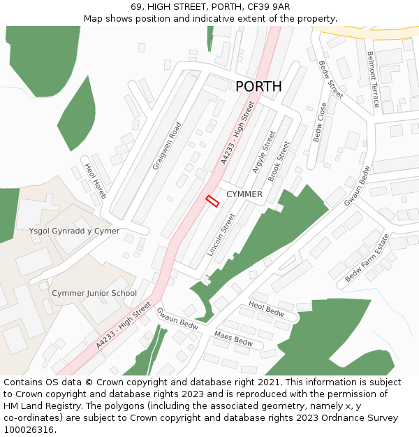 69, HIGH STREET, PORTH, CF39 9AR: Location map and indicative extent of plot