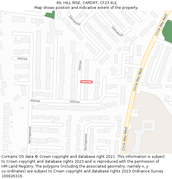 69, HILL RISE, CARDIFF, CF23 6UJ: Location map and indicative extent of plot