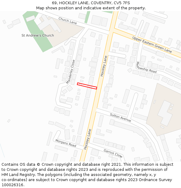 69, HOCKLEY LANE, COVENTRY, CV5 7FS: Location map and indicative extent of plot